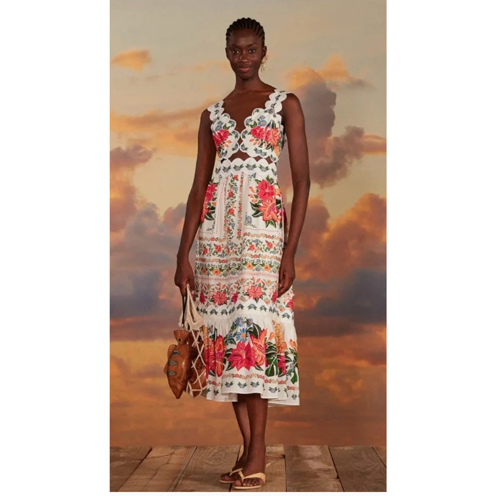 Farm Rio NEW Bloom Garden Off White Midi Dress, Med - Picture 2 of 14